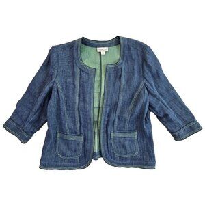 Coldwater Creek Linen Blend Blazer Jacket Women's Petite Large PL‎ Blue EUC
